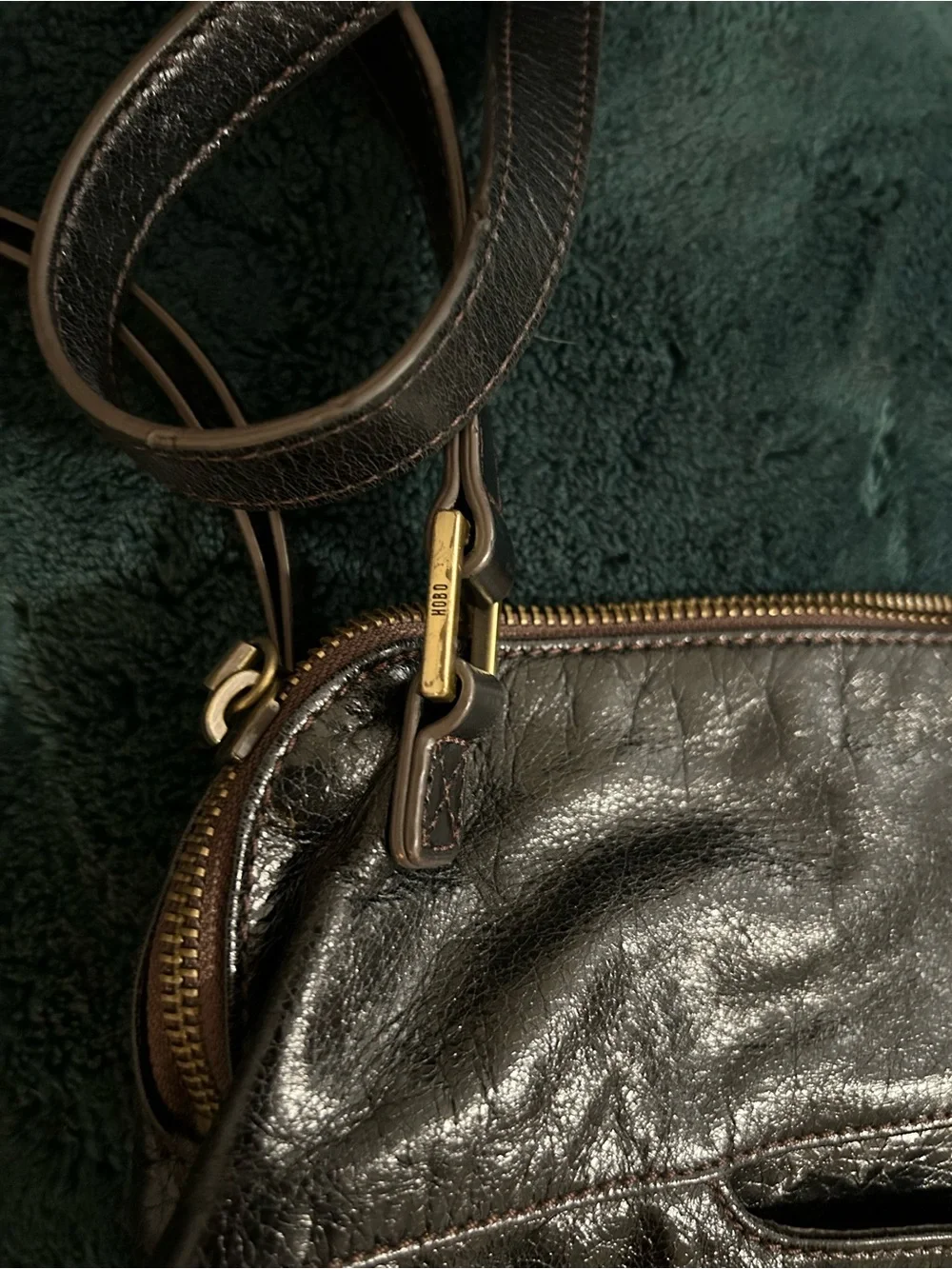 HOBO Black Polished Leather Slouchy Shoulder Crossbody Bag Purse